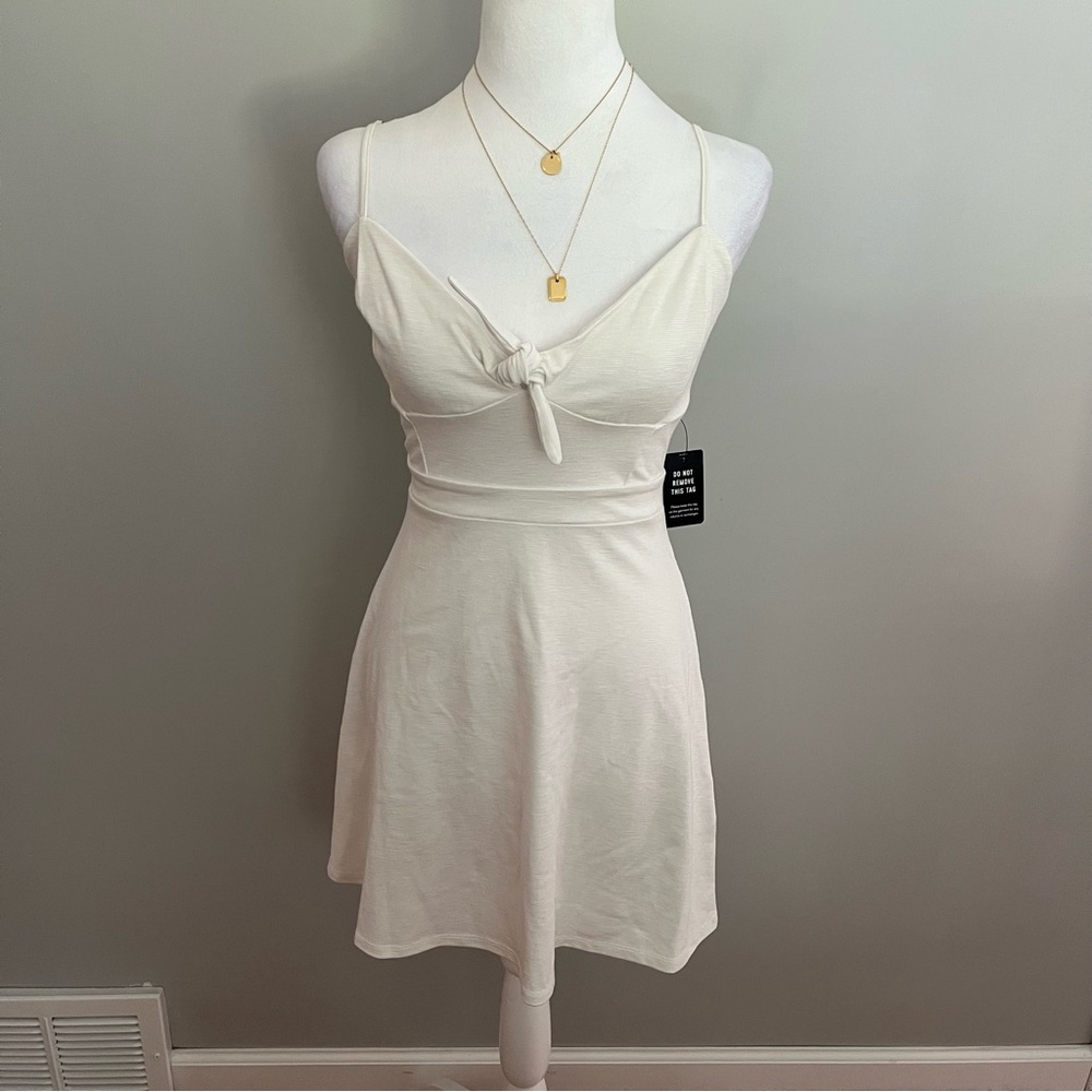 Express White Dress Smocked Back Knot Tie Front Size XS NWT Skater Dress Bride